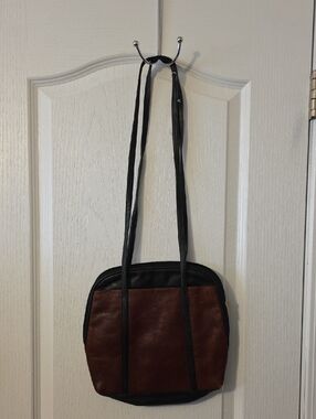 St Maarten  Two-Tone Brown and Black Leather Crossbody Bag
